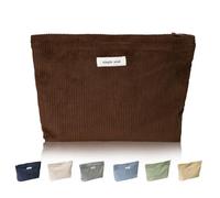 Wudygirl Make-up-Tasche, süße Cord-Kosmetiktasche, großes Fassungsvermögen, Reise-Kulturbeutel für Damen und Mädchen, Make-up-Tasche, Organizer, Reißverschlusstasche, Kaffee, modisch