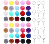 WUERKIYA Schlüsselanhänger Personalisiert Plüsch 40 Pcs Künstliche Kaninchenfell Keychain Flauschigen Ball Hochwertigem Schlüsselanhänger Frau Deko Niedlich