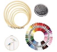 WUERKIYA Stickerei Set, Exquisites Stickrahmen-Set - 5 Holz Stickrahmen, Vielseitig Nutzbar für Stickereien, Wanddekoration und DIY Handwerksprojekte, Mit 50 Stickgarnfarben und 30 Silbernadeln