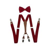 WUFANGBU Hosenträger Suspender 4Er-Pack Strumpfgürtel Aus Leder Und Elastischem Strumpfgürtel Für Erwachsene Unisex-Hosenträger- Und Krawattenset Purpurrot