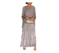 WUFANGBU Hübsche Kleider Dress Damen Halbärmeliges Maxikleid Abendkleid Layered Saum Fledermausärmel Baggy Rundhalsausschnitt Chiffonkleid Für Party Prom XL Grau