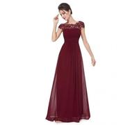 WUFANGBU Hübsche Kleider Dress Damen Hochzeit Frauen Kleid Rundhalsausschnitt Kurzarm Hohe Taille Abend Lange Kleider Spitze Blumenkleid Party Elegant XL Dunkelrot