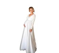 WUFANGBU Hübsche Kleider Dress Damen Langarm Spitze Spleißen Frauen Sexy Loose Trailing Kleid Langes Kleid Schwangere Frauen Kleid XL Weiß