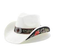 WUFANGBU Sonnenhut Strohhut Hut Damen Cowboyhüte Strand Sonnenhüte Herren Und Frauen Blumen Bestickte Strohhüte Zylinderhüte Sonnenschutz Große Krempe Hüte M(56-58Cm) Weiß