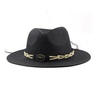 WUFANGBU Sonnenhut Strohhut Hut Damen Panama Strohhut Herren Und Damen Zylinder Jazz Hut Sonnenschutz Strandhut Große Traufe Sonnenhut M(56-58Cm) Schwarz