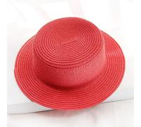 WUFANGBU Sonnenhut Strohhut Hut Damen Stroh Gewebt Flache Oberseite Kleiner Traufhut Für Männer Und Frauen Modischer Sonnenschutz Zylinder Einfarbig Lichtplatte Strohhut Einheitsgröße (56-58Cm) Rot