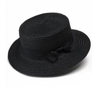 WUFANGBU Sonnenhut Strohhut Hut Damen Strohhut Frauen Retro Flacher Zylinder Für Sonnenschutz Und Strandhut Für Reisen Erwachsene (56-58Cm) Schwarz