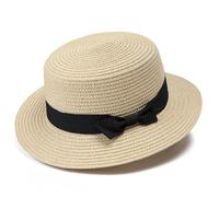 WUFANGBU Sonnenhut Strohhut Hut Damen Strohhut Frauen Retro Flacher Zylinder Hut Für Sonnenschutz Und Strandhut Für Reisen Erwachsene (56-58Cm) Beige