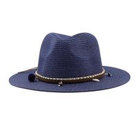WUFANGBU Sonnenhut Strohhut Hut Damen Vintage Hut Mit Quaste Verzierung Denim Strohhut Lässiger Jazzhut Herren Und Damen Hut Mit Gebogenen Kanten 60Cm-63Cm Dunkelblau