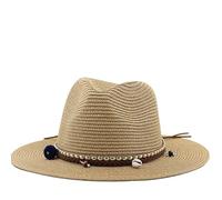 WUFANGBU Sonnenhut Strohhut Hut Damen Vintage Hut Mit Quaste Verzierung Denim Strohhut Lässiger Jazzhut Herren Und Damen Hut Mit Gebogenen Kanten 60Cm-63Cm Khaki
