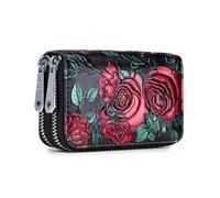 WUJIHE Blockierbarer Kartenhalter für Damen, geteiltes Leder, doppelter Reißverschluss, großes Fassungsvermögen, Blumendruck, Damengeldbörse, Stil 2, Einheitsgröße