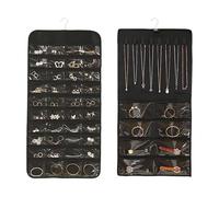 WUMUZAI Schmuck-Organizer zum Aufhängen, 48 Taschen mit Aufhänger, doppelseitig, Wand-Schmuckhalter für Schrank, über der Tür, für Halsketten, Ohrringe, Rolltasche für Damen, Ringarmband, Schwarz, 2
