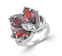 Wunderbarer Damenring aus 925er Silber mit 4 Granaten HTS und 1 Zirkonia Samorodok