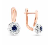 Wunderschöne Ohrhänger, Russisches Rotgold 585, mit 2 Saphir HTS - Größe ca. 4x3 mm, und Brillanten 28 Stück 0,131 ct. HSI, Höhe ca. 18 mm