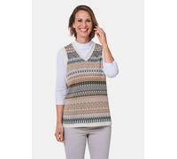 Pullunder GOLDNER "Herbstweste im Norweger-Look", Damen, Gr. 44, braun (grau, camel, gemustert), Obermaterial: 50% Baumwolle CO. 50% Polyacryl PAN., V-Ausschnitt, Sonstiges, Pullover Pullunder, Norweg