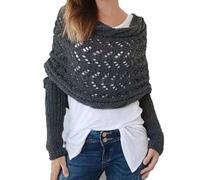 WUODHTW Damen Strickschal mit Zopfmuster, gehäkelt, mit Ärmeln, Multifunktionstuch mit Ärmeln, Schal, dunkelgrau, One size