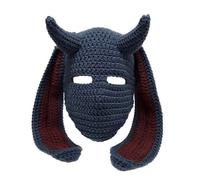 WUODHTW Gestrickte Sturmhaube für Damen und Herren, mit Hasenohren, lustige Hörner, Ski-Schal, Winter, warm, Halloween, Strickmütze, Totenkopf-Mütze, M