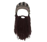 WUODHTW Handgefertigte Strickmütze Beanie Herren Big Beard Hat Viking Horns Caps Halloween Caps Lustige Skimütze, dunkelbraun, 58