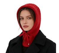 WUODHTW Hooded Scarf Beanie for Women Men Balaclava Scarves Hat for Fall Winter Beanie Skull Cap Face Cover Neck Warmer Ski hat (red)