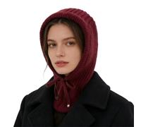 WUODHTW Hooded Scarf Beanie for Women Men Balaclava Scarves Hat for Fall Winter Beanie Skull Cap Face Cover Neck Warmer Ski hat (Wine red)