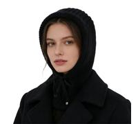 WUODHTW Hooded Scarf Beanie for Women Men Balaclava Scarves Hat for Fall Winter Beanie Skull Cap Face Cover Neck Warmer Ski hat (Black)