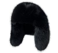 WUODHTW Luxuriöse Trappermütze aus Kunstnerz, reine Farbe, schlicht, für Damen, Wintermütze, Pelzmütze, Uschanka, warme Beanie-Mütze, Schwarz, Einheitsgröße