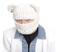 WUODHTW Unisex Y2K Ohrmütze, warme Strickmütze, Vollgesichtsmaske, Sturmhaube, Gesichtsbedeckung, Maske, Strickmütze, Totenkopfmütze, Halloween, Hip-Hop-Mütze, beige, Einheitsgröße