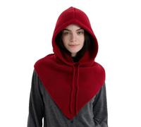 WUODHTW Winter Hats for Women, Hooded Scarf Hat Knit Balaclava Beanie Skull Cap Warm Winter Neck Hats for Women Men Outdoor Sports (red)