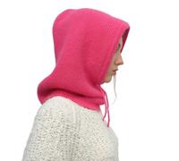 WUODHTW Winter Hats for Women Hooded Scarf Hat Warm Knit Balaclava Beanie Skull Cap Men Ski Face Mask Scarf Outdoor Sports (Rose pink)