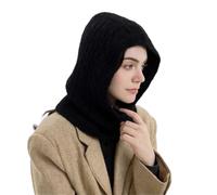 WUODHTW Winter Knitted Hat Windproof Hooded Scarf Balaclava Beanie Hat for Women Knitted Ear Cover Skull Cap Fleece Ski Neck Warmer (Black)
