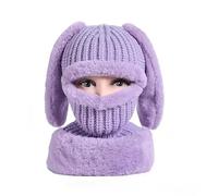 WUODHTW Winter-Strickmütze, Ohren, lustige Mütze, Sturmhaube, Gesichtsmaske, Schneekappen, Ohrenschützer, Totenkopfmütze, Outdoor, lässiger Schal, violett, Einheitsgröße