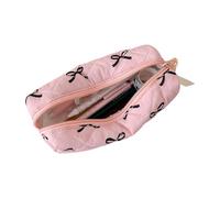 Wusideday Federmäppchen mit Schleife, gestepptes Federmäppchen mit Reißverschluss, tragbares Federmäppchen, multifunktionale Make-up-Pinseltasche, schöne Aufbewahrungstasche, Schwarz , Refer to