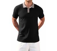 WUWUSKY Herren Kurzarm Poloshirt Atmungsaktives Sommer Polohemd mit Knopfleiste Baumwolle Casual Mode T-Shirts,Schwarz,L