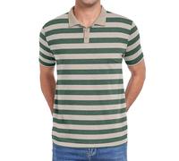 WUWUSKY Herren Kurzarm Poloshirt Atmungsaktives Sommer Polohemd mit Knopfleiste Baumwolle Casual Mode T-Shirts,Grüner Streifen,M