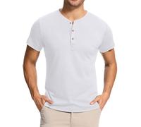 WUWUSKY Herren T-Shirt mit 3-Knopfleiste Einfarbig Henley Poloshirt Freizeit Shirts | Baumwolle Kurzarm Shirt mit Hemd-Kragen
