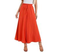WUWUSKY Sommerhose Damen Leicht Lässige Palazzo Hose Elegant High Waist Baggy Freizeithose mit 2 Taschen,Rot Orange,XL