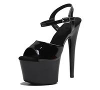 WUXIN H&P Damen Plateau-Sandalen, 17,8 cm, Knöchelriemen, sexy, 17,8 cm, Pole Dance High Heels, Plateau, 17 cm, exotische Plateauschuhe, Stöckelschuhe, Stiletto, Schwarz, 37 EU