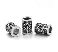 Wuzdy 3 Stück Edelstahl Wikinger Bartperle, Haar Bartperlen Flechten, Innendurchmesser 6 mm, für Haar Flecht Armband Anhänger Halskette Silber DIY Schmuck Haarschmuck, Baum, Vintage Silber