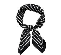 WUZININGLE Halstuch aus 100 % Maulbeerseide, 53,3 x 53,3 cm, kleiner, quadratischer Haarschal für Damen und Herren, leichter Bandana-Umschlag, Klassische Streifen - Schwarz, 21x 21 inches