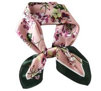 WUZININGLE Quadratischer Schal aus 100% Maulbeerseide, 68 x 68 cm, Halstuch, Haarschal, Kopftuch, Bandanas für Damen, flower-pink, 27x 27 inches