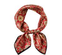 WUZININGLE Quadratischer Schal aus 100% Maulbeerseide, 68 x 68 cm, Halstuch, Haarschal, Kopftuch, Bandanas für Damen, Blumenmuster, Rot, 27x 27 inches