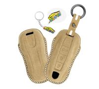 WUZUTU Autoschlüssel Hülle Cover Leder Schlüsselhülle Passt für Porsche Cayenne Panamera Macan 911 Carrera Taycan 2019 2020 Schlüsseltasche Schutzhülle Schlüsselcover Schlüsselanhänger B-Braun