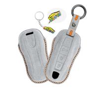 WUZUTU Autoschlüssel Hülle Cover Leder Schlüsselhülle Passt für Porsche Cayenne Panamera Macan 911 Carrera Taycan 2019 2020 Schlüsseltasche Schutzhülle Schlüsselcover Schlüsselanhänger B-Hellgrau