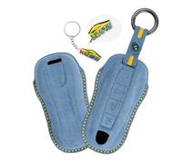 WUZUTU Autoschlüssel Hülle Cover Leder Schlüsselhülle Passt für Porsche Cayenne Panamera Macan 911 Carrera Taycan 2019 2020 Schlüsseltasche Schutzhülle Schlüsselcover Schlüsselanhänger B-Blau