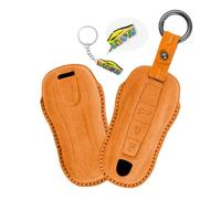 WUZUTU Autoschlüssel Hülle Cover Leder Schlüsselhülle Passt für Porsche Cayenne Panamera Macan 911 Carrera Taycan 2019 2020 Schlüsseltasche Schutzhülle Schlüsselcover Schlüsselanhänger B-Orange