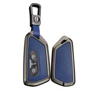 WUZUTU Leder Tragbares Autoschlüssel Hülle Kompatibel mit VW Golf 8 Passat B9 Tiguan 2025 für Cupra Formentor Born Terramar Schlüsseltasche Schlüsselanhänger Accessories 3 Tasten A-Schwarzblau