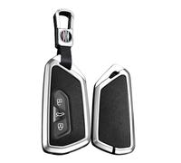 WUZUTU Metall Autoschlüssel Hülle Kompatibel mit VW Golf 8 Passat B9 Tiguan 2025 für Seat Leon 2025 Tarraco Ateca Schlüsseletui mit Schlüsselanhänger Fernbedienung Schutz Etui 3 Tasten A-Silberschwarz