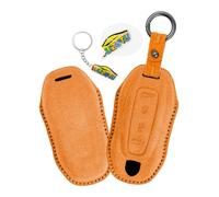 WUZUTU Schlüsselhülle Kompatibel mit Porsche Macan Turbo 4 EV Electric Modell 2024 2025 Taycan 2022 Turbo 2024 2025 Handgenäht Stoßfest Schlüsseltasche Staubdicht Schlüsselgehäuse Orange