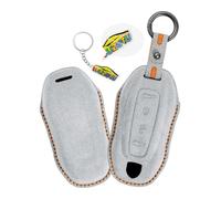 WUZUTU Schlüsselhülle Kompatibel mit Porsche Macan Turbo 4 EV Electric Modell 2024 2025 Taycan 2022 Turbo 2024 2025 Handgenäht Stoßfest Schlüsseltasche Staubdicht Schlüsselgehäuse Hellgrau