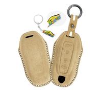 WUZUTU Schlüsselhülle Kompatibel mit Porsche Macan Turbo 4 EV Electric Modell 2024 2025 Taycan 2022 Turbo 2024 2025 Handgenäht Stoßfest Schlüsseltasche Staubdicht Schlüsselgehäuse Braun